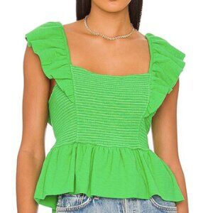 Nation LTD Cora Ruffle Strap Smocked Peplum Top in Kelly Green